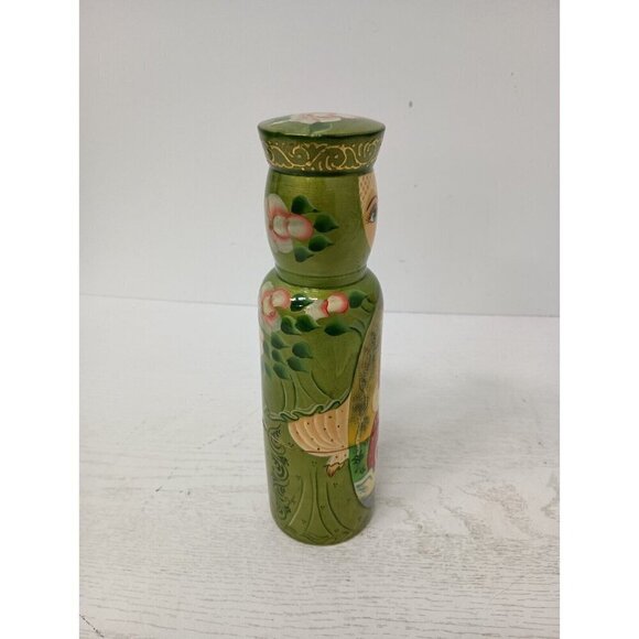 VTG 80s Russian Folk Art Matryoshka Wood Carved Nesting Doll Bottle Holder 2pc - Picture 7 of 11